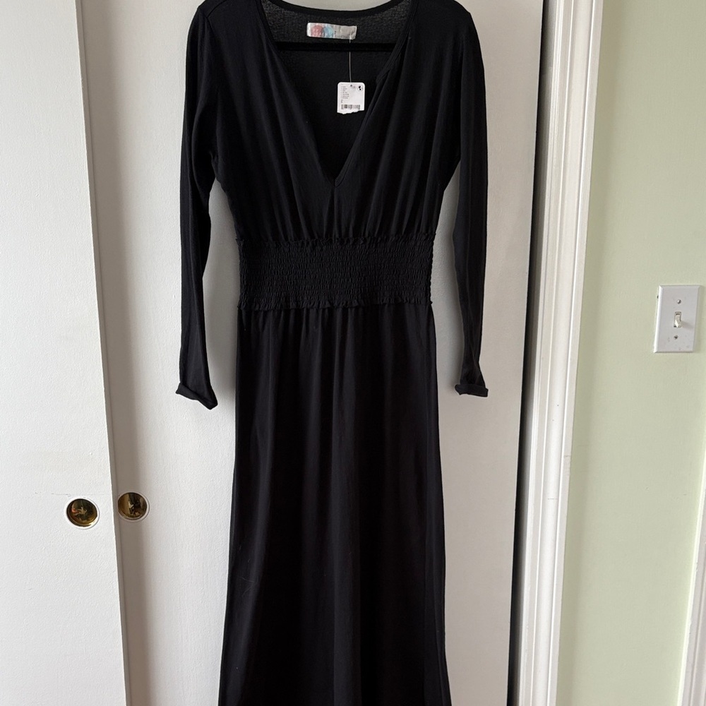 Free People Beach Black Cotton Linen Midi Dress S - Picture 4 of 11